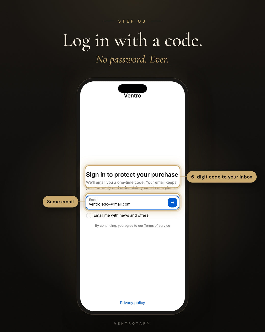Log in with a code