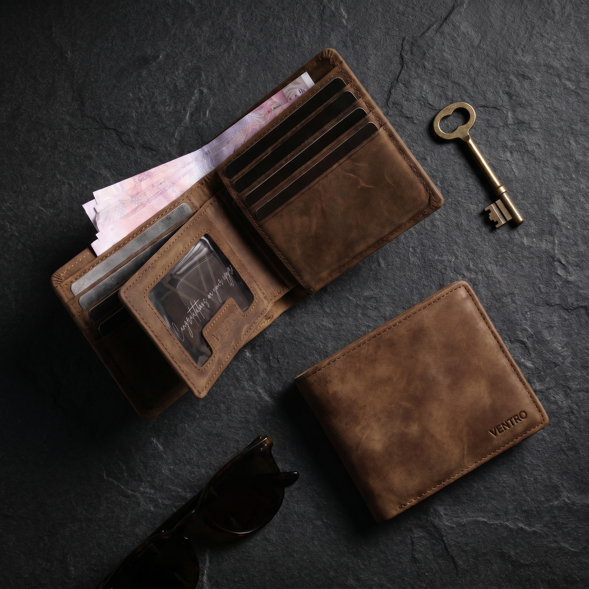 Heritage Ember crazy horse leather bifold wallet by Ventro