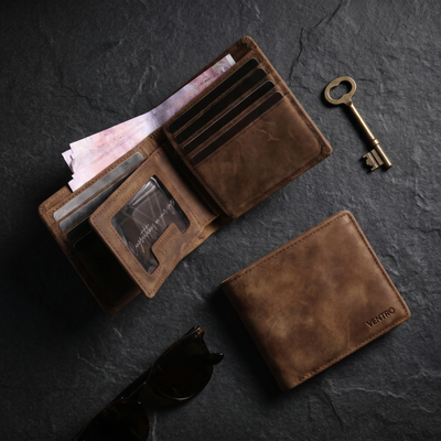 Heritage Ember crazy horse leather bifold wallet by Ventro