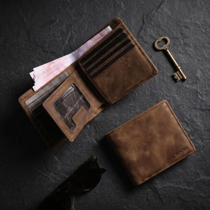 Heritage Ember crazy horse leather bifold wallet by Ventro