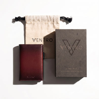 Genesis Artisan handcrafted leather NFC wallet by Ventro — with gift box